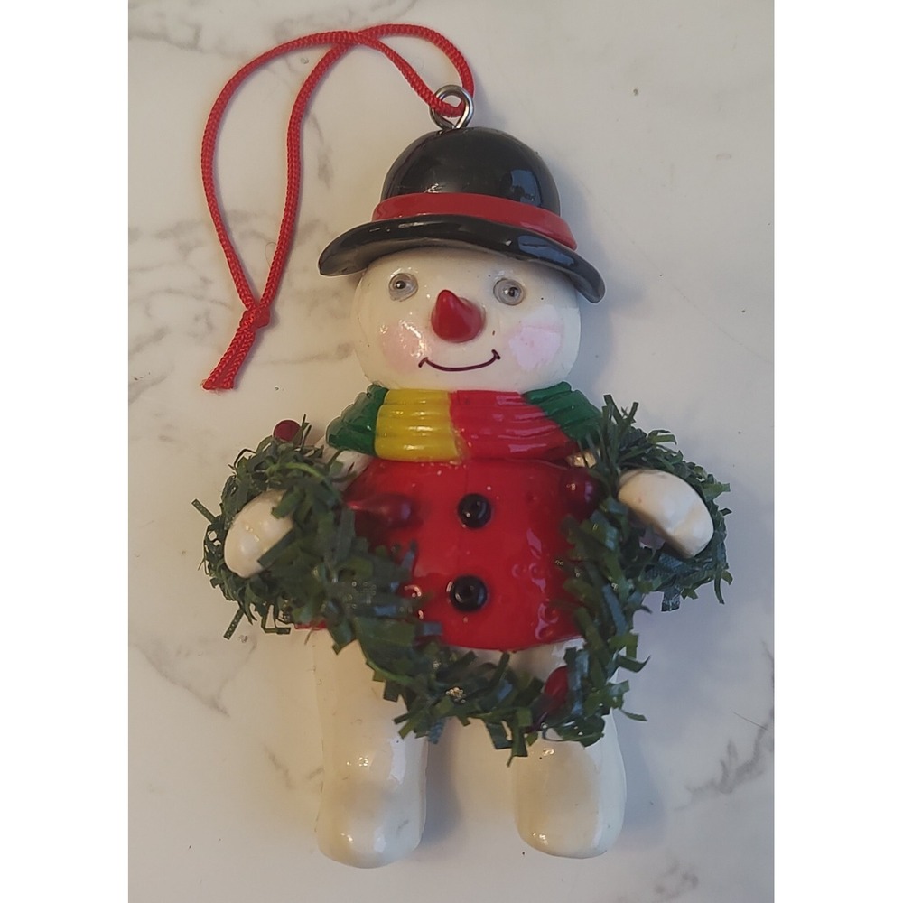 Vintage Snowman Christmas Ornament 3.5 Inches Scarf Garland Hat A11